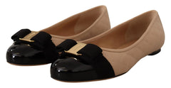 Salvatore Ferragamo Beige and Black Nappa Leather Ballet Flat Shoes - EU35/US4.5