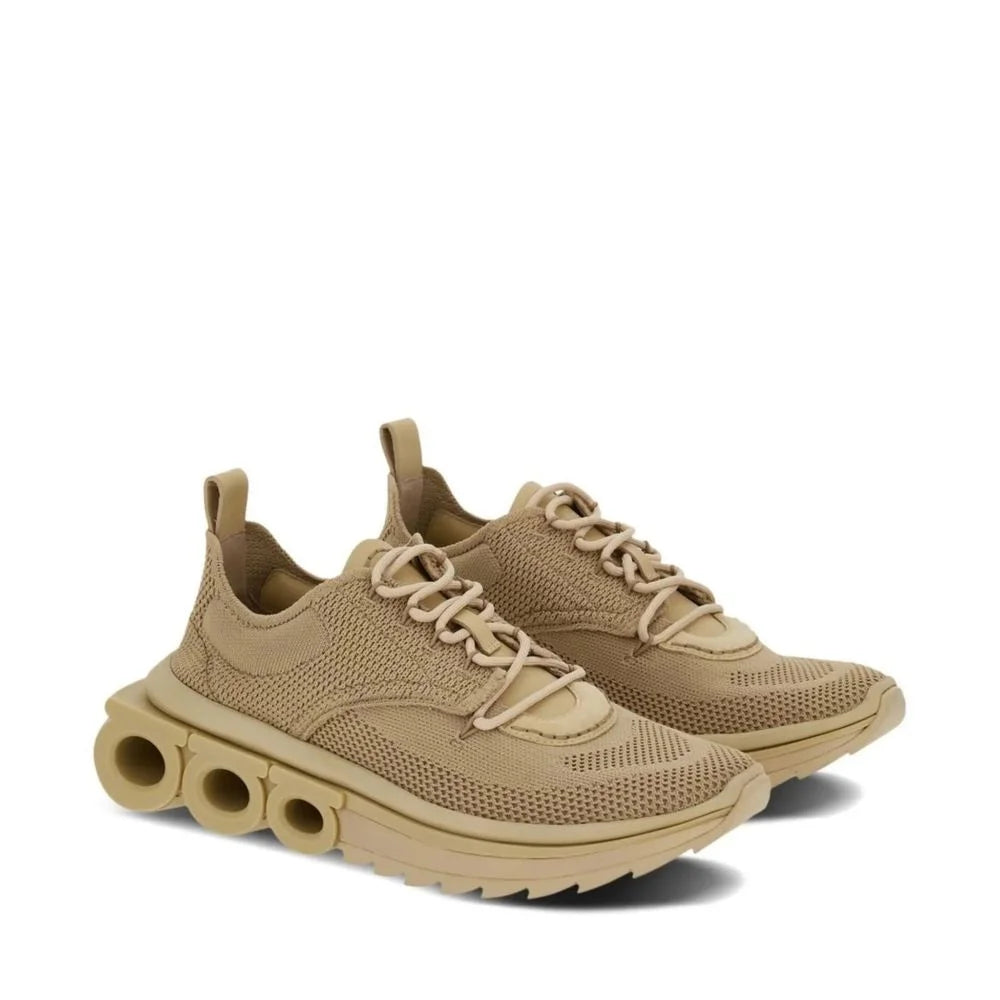Beżowe sportowe sneakersy z tkaniny Salvatore Ferragamo