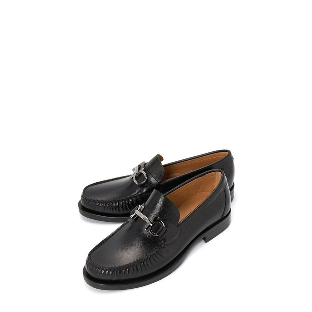 Salvatore Ferragamo Black Calfskin Slip-On Loafers