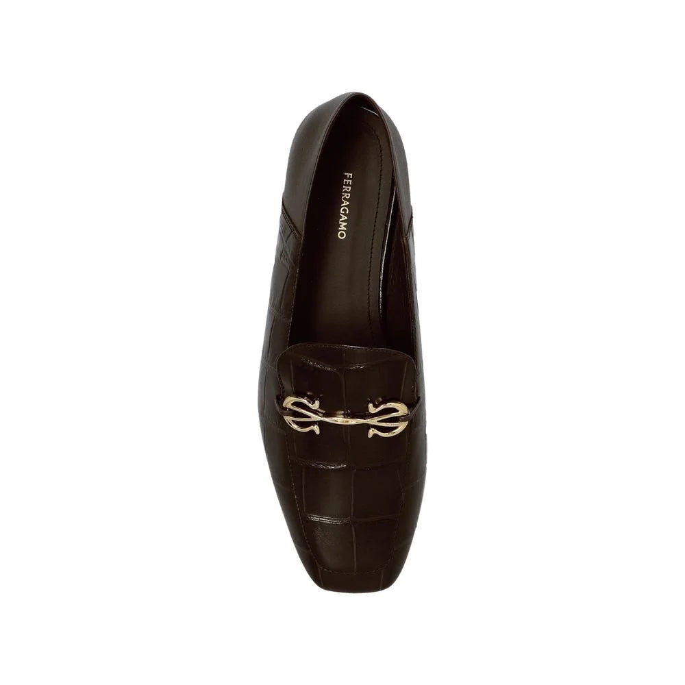 Salvatore Ferragamo Brown Calfskin Slip-On Loafers