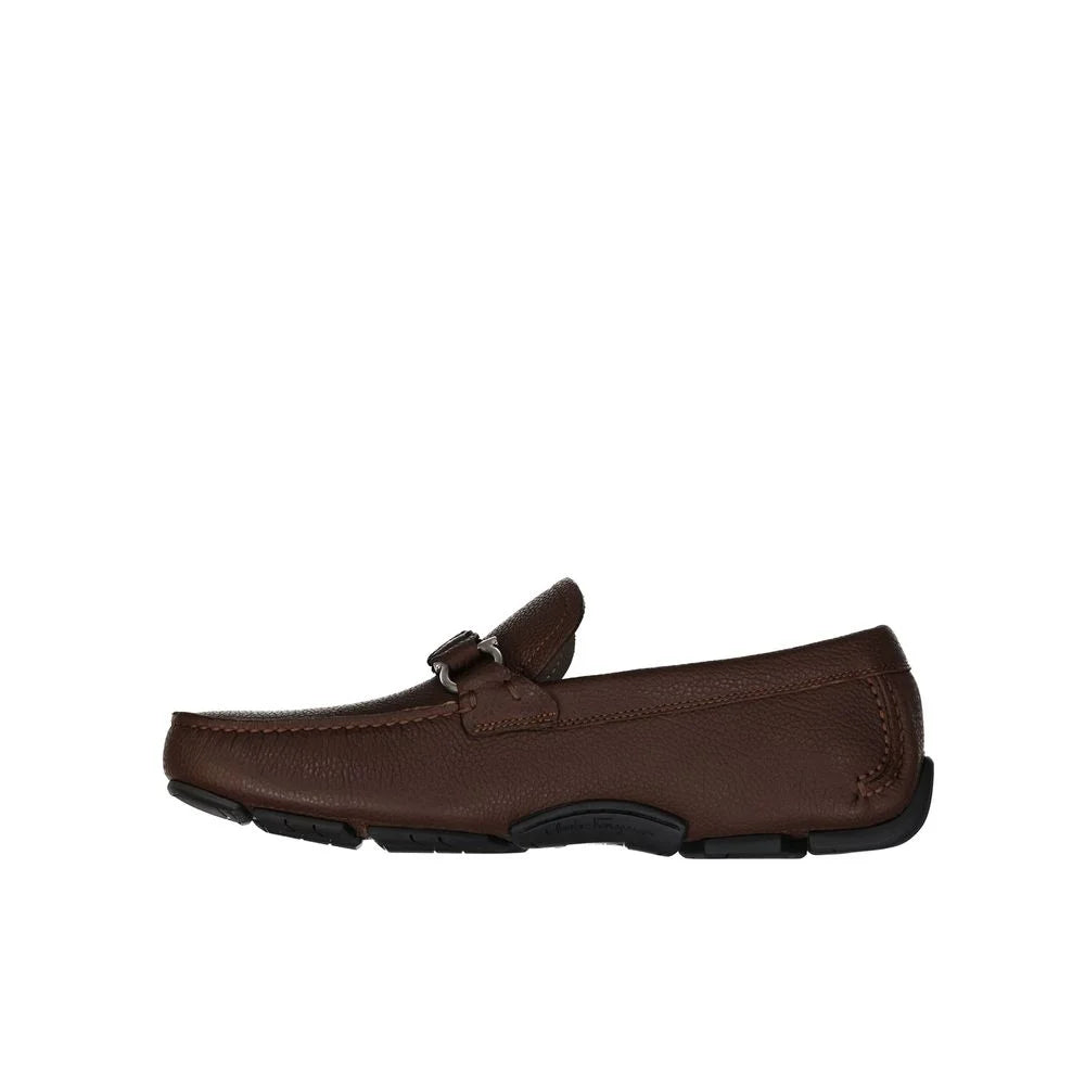Salvatore Ferragamo Brown Calfskin Slip-On Loafers - EU40/US7