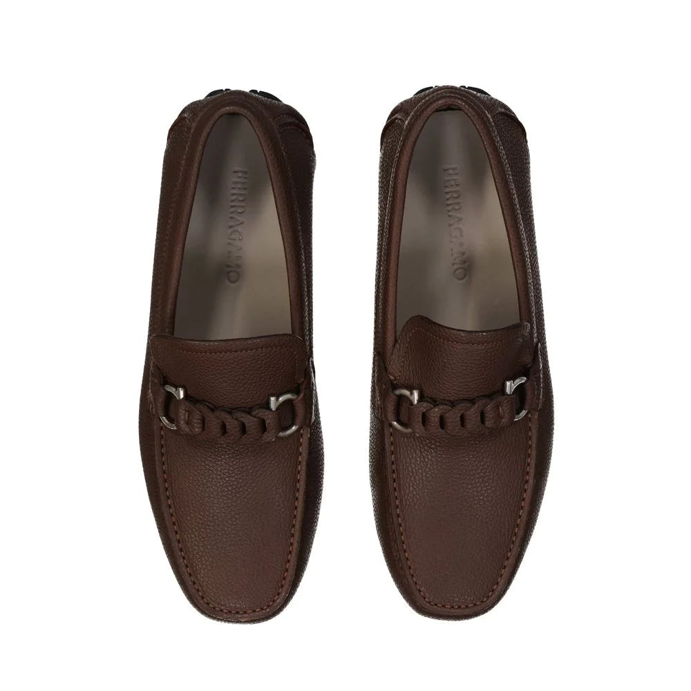Salvatore Ferragamo Brown Calfskin Slip-On Loafers - EU40/US7