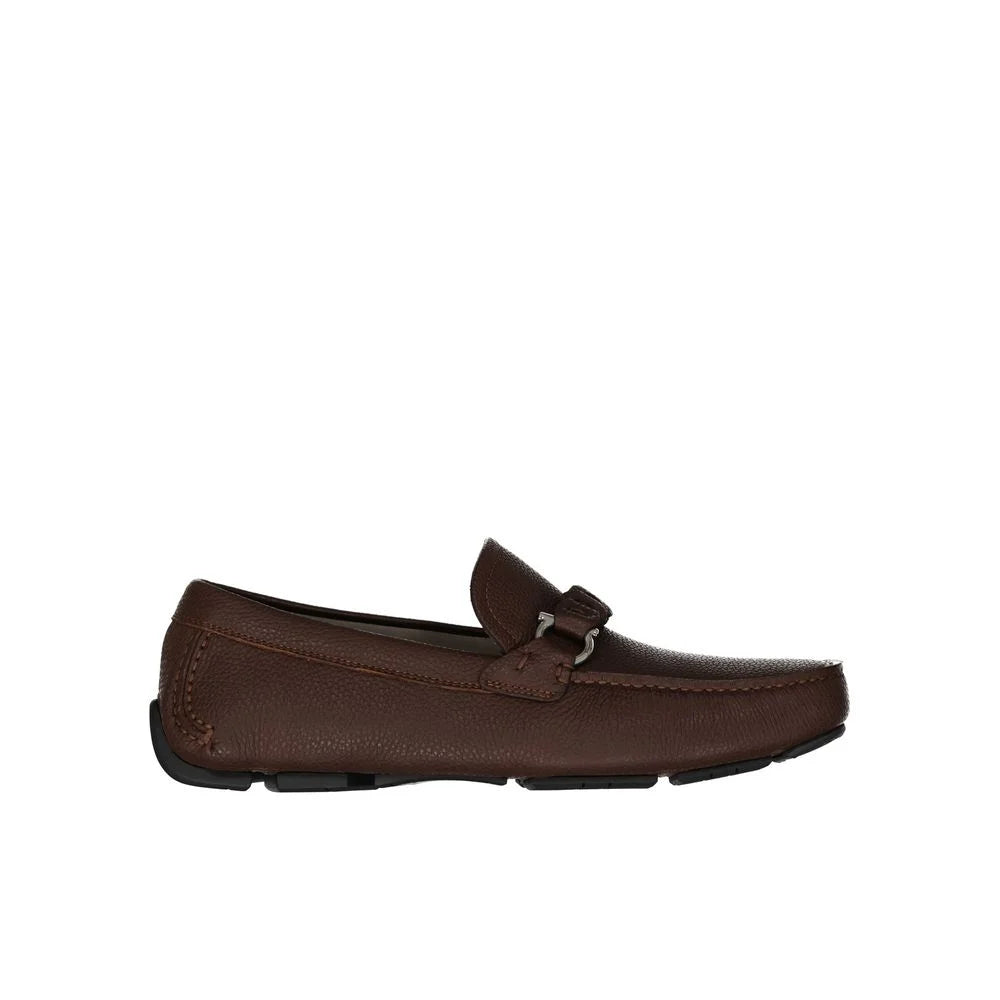 Salvatore Ferragamo Brown Calfskin Slip-On Loafers - EU40/US7