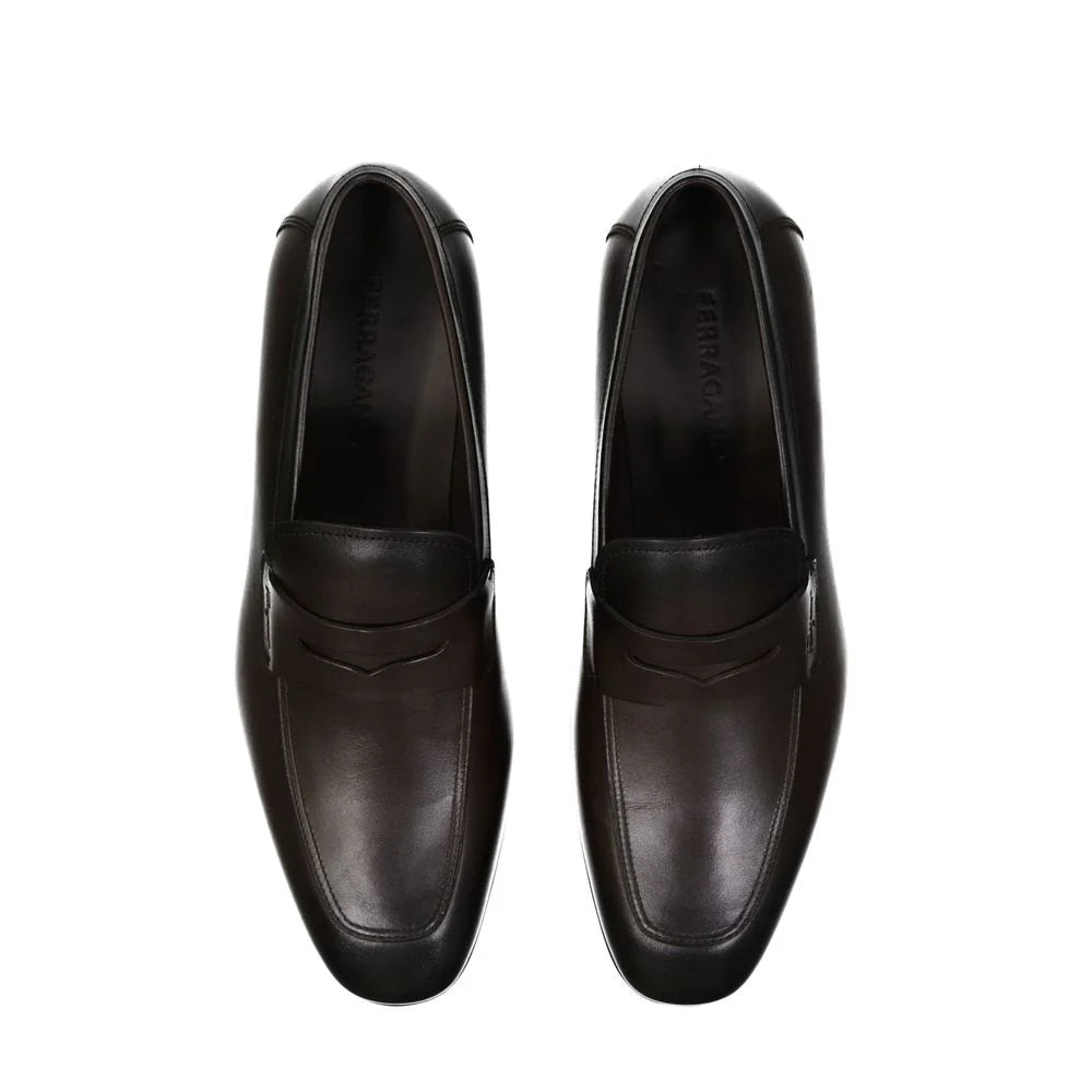 Salvatore Ferragamo Brown Leather Slip-On Loafers
