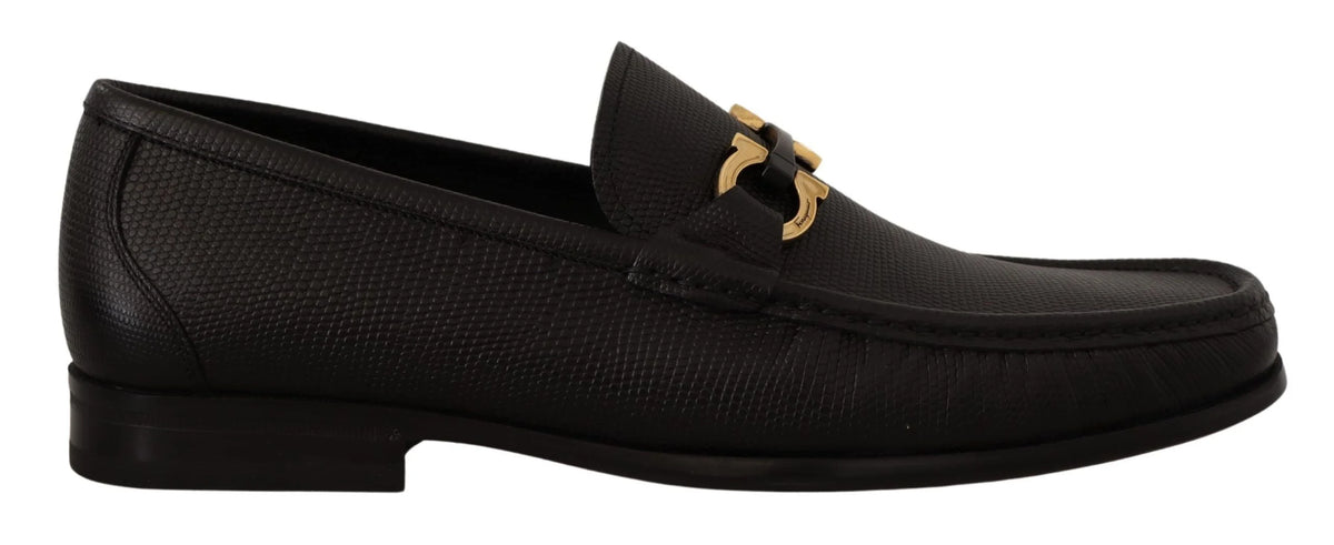 Salvatore Ferragamo Elegant Black Calf Leather Loafers - Flats
