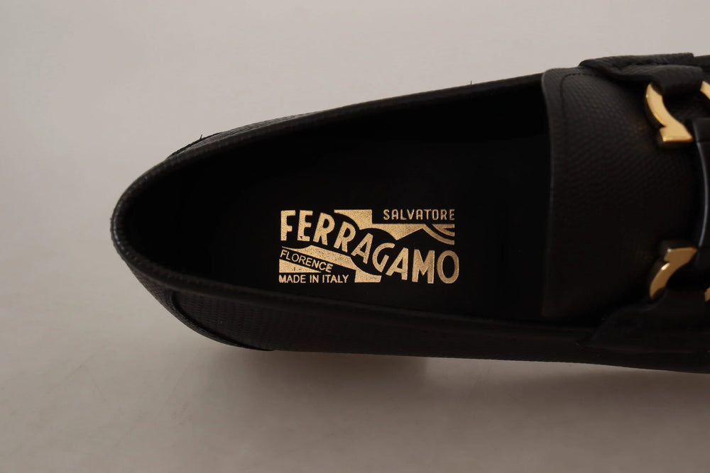 Salvatore Ferragamo Elegant Black Calf Leather Loafers - Flats