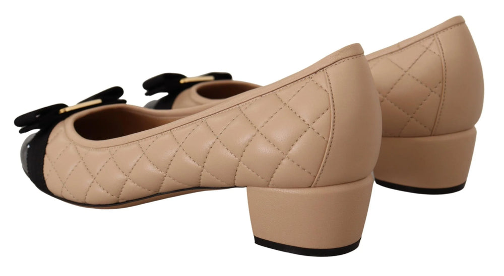 Salvatore Ferragamo Elegant Quilted Leather Pumps in Beige and Black - EU36/US5.5
