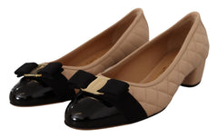 Salvatore Ferragamo Elegant Quilted Leather Pumps in Beige and Black - EU36.5/US6 - Heels