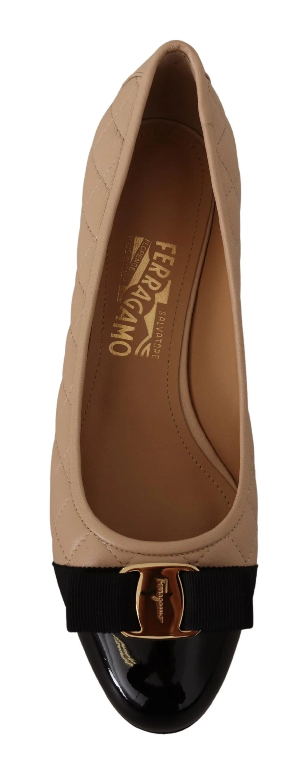 Salvatore Ferragamo Elegant Quilted Leather Pumps in Beige and Black - EU36.5/US6 - Heels