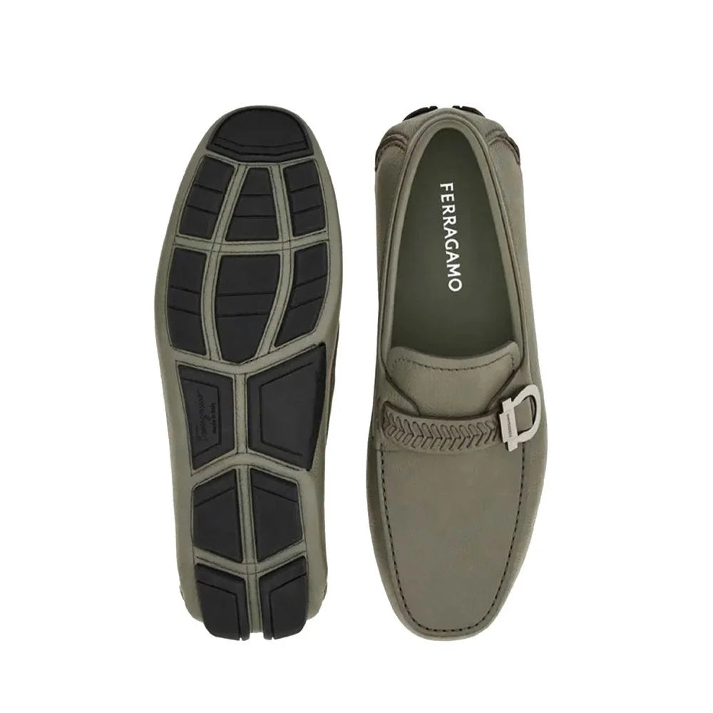 Salvatore Ferragamo Gray Calfskin Slip-On Loafers - EU43/US10