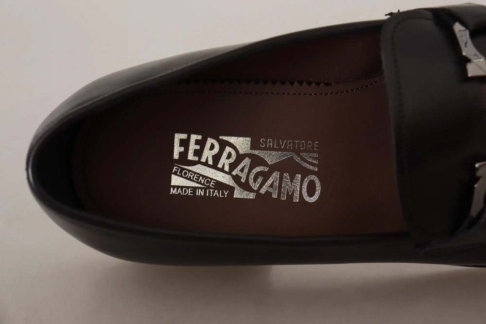 Salvatore Ferragamo Suave Black Leather Gancio Bit Loafers - Flats