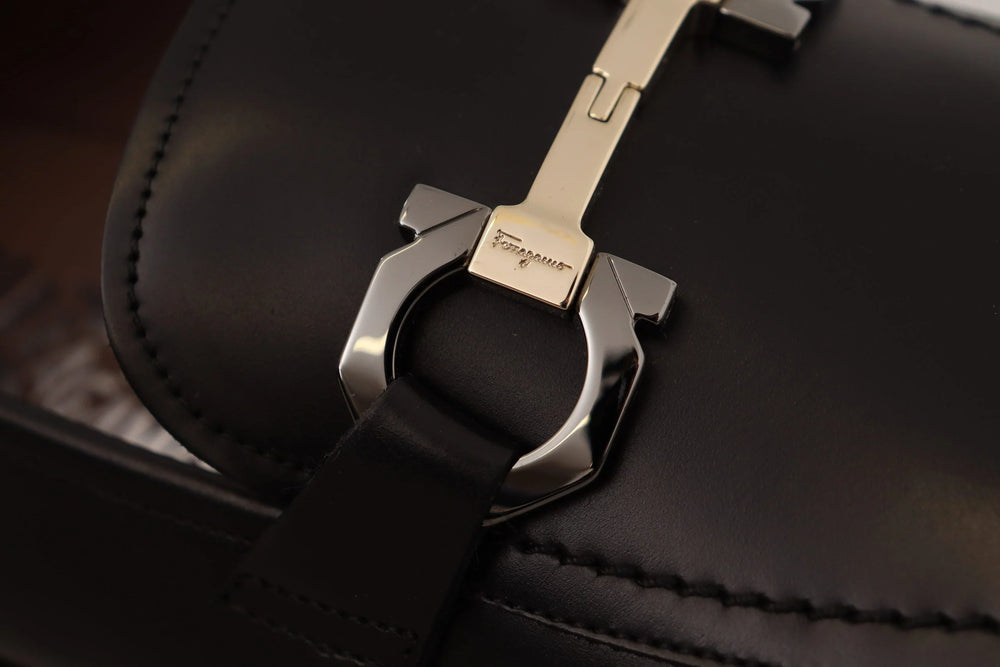 Salvatore Ferragamo Suave Black Leather Gancio Bit Loafers - Flats