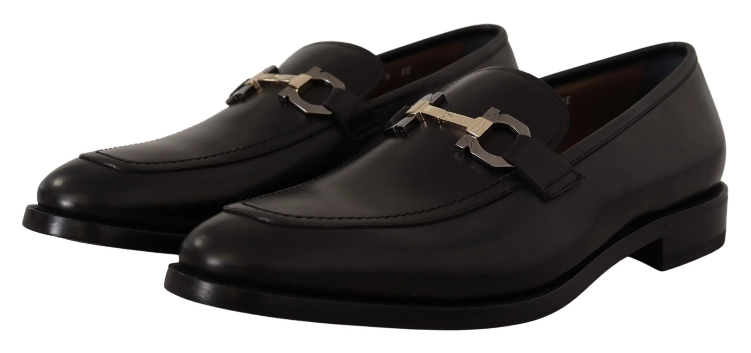 Salvatore Ferragamo Suave Black Leather Gancio Bit Loafers - Flats