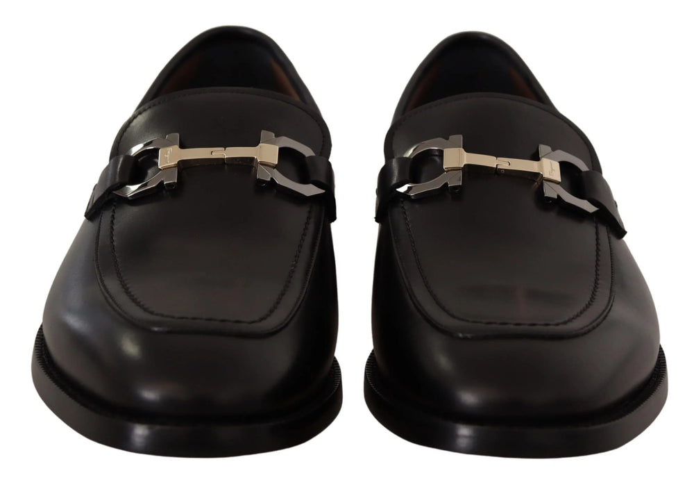 Salvatore Ferragamo Suave Black Leather Gancio Bit Loafers - Flats
