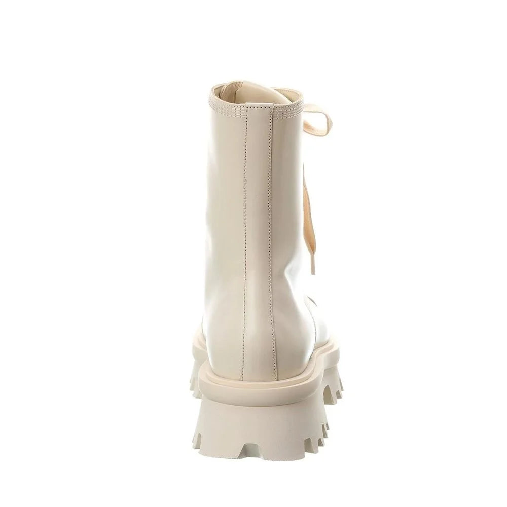 Salvatore Ferragamo White Calfskin Lace-Up Boots
