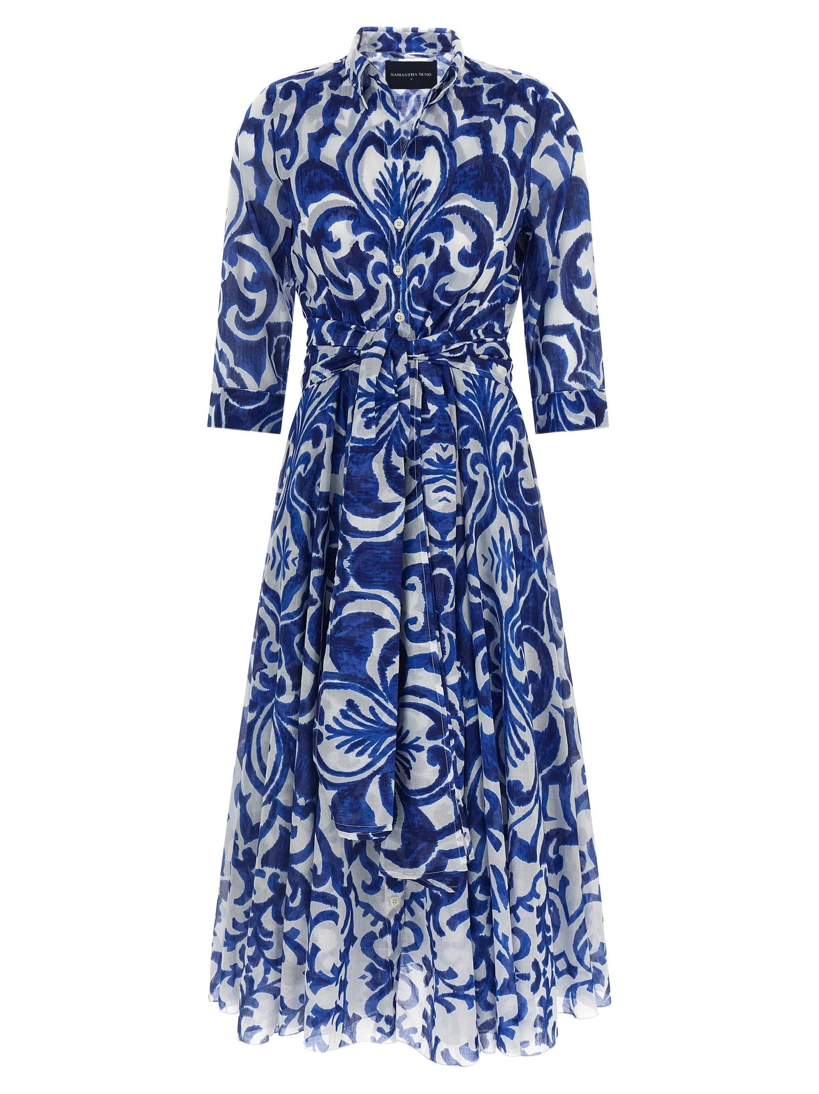 SAMANTHA SUNG Blue Cotton Midi Dress - 4