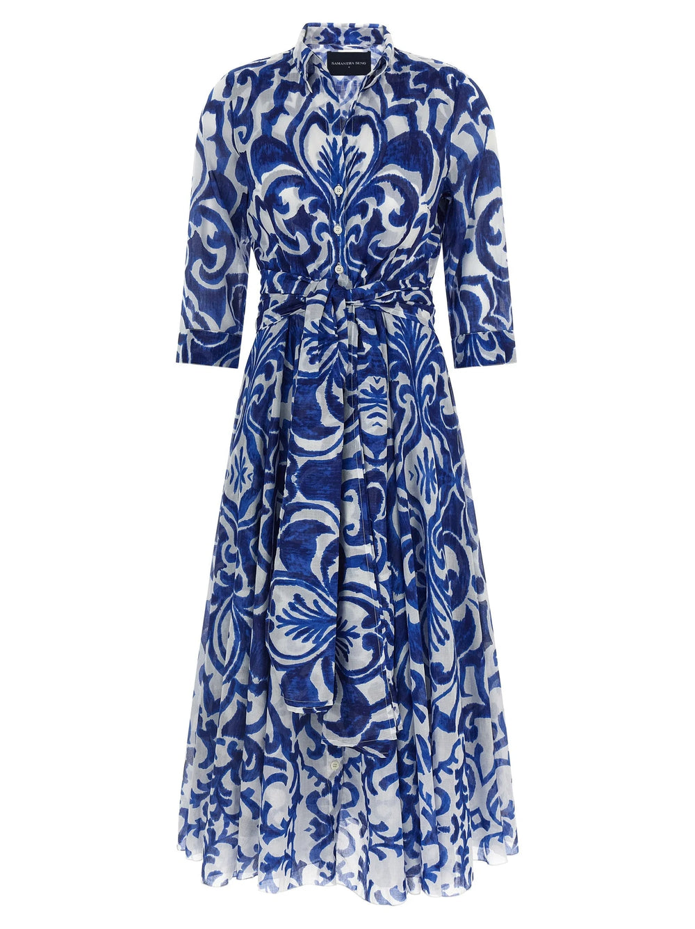 SAMANTHA SUNG Blue Cotton Midi Dress - 4