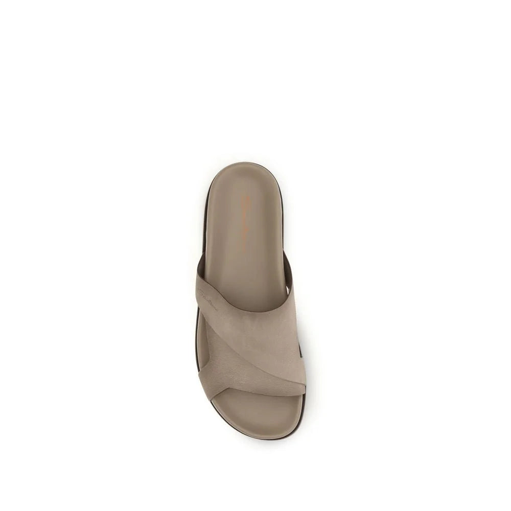 Santoni Beige Calf Leather Bos Taurus Flat Sandals - EU43/US10