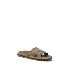 Santoni Beige Calf Leather Bos Taurus Flat Sandals - EU43/US10