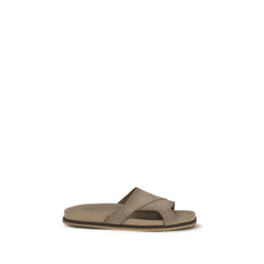 Santoni Beige Calf Leather Bos Taurus Flat Sandals - EU43/US10