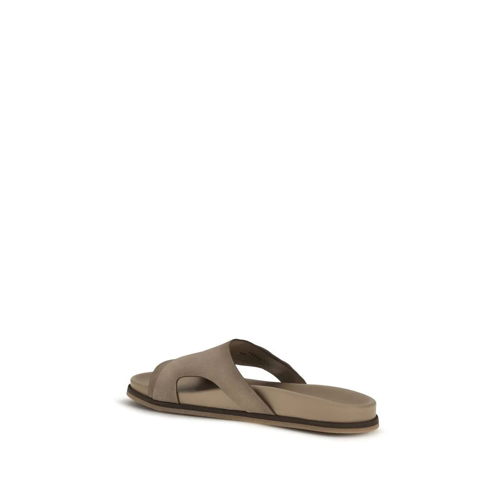 Santoni Beige Calf Leather Bos Taurus Flat Sandals - EU43/US10