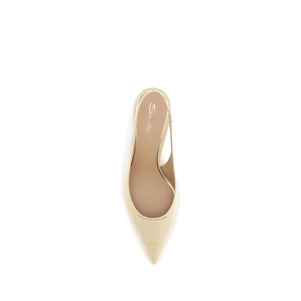 Santoni Beige Calf Leather Bos Taurus Mid Heel Pumps