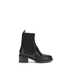 Santoni Black Calf Leather Bos Taurus Ankle Boots