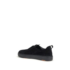 Santoni Black Calf Leather Bos Taurus Low Top Sneakers