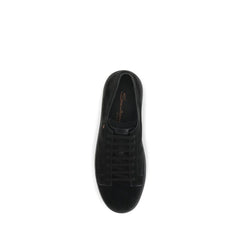 Santoni Black Calf Leather Bos Taurus Low Top Sneakers