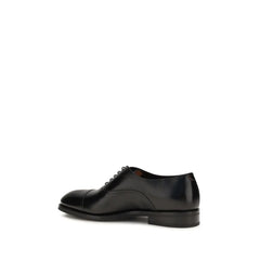 Santoni Black Calf Leather Bos Taurus Oxfords And Derbies