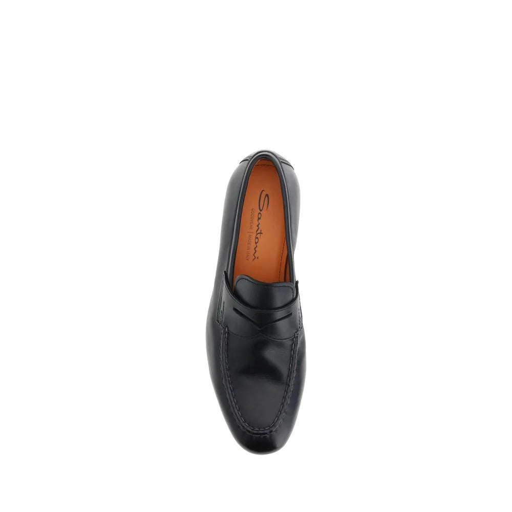 Santoni Black Calf Leather Bos Taurus Slip-On Loafers - EU43/US10