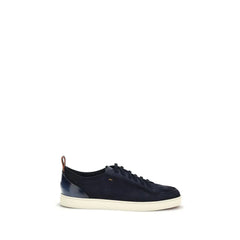Santoni Blue Calf Leather Bos Taurus Low Top Sneakers