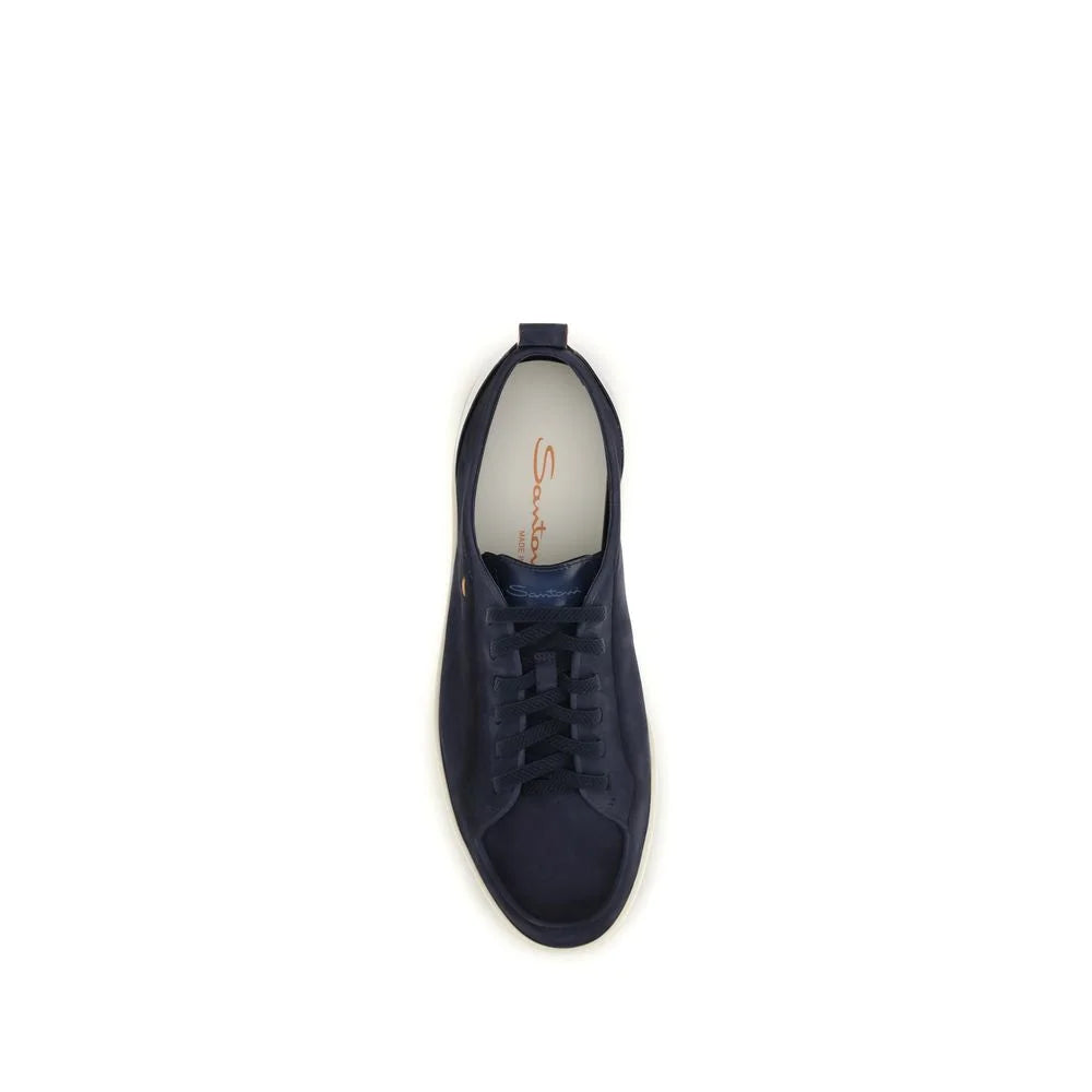 Santoni Blue Calf Leather Bos Taurus Low Top Sneakers - EU45/US12