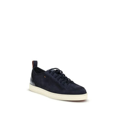 Santoni Blue Calf Leather Bos Taurus Low Top Sneakers - EU45/US12