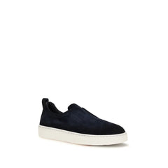 Santoni Blue Calf Leather Bos Taurus Sneakers