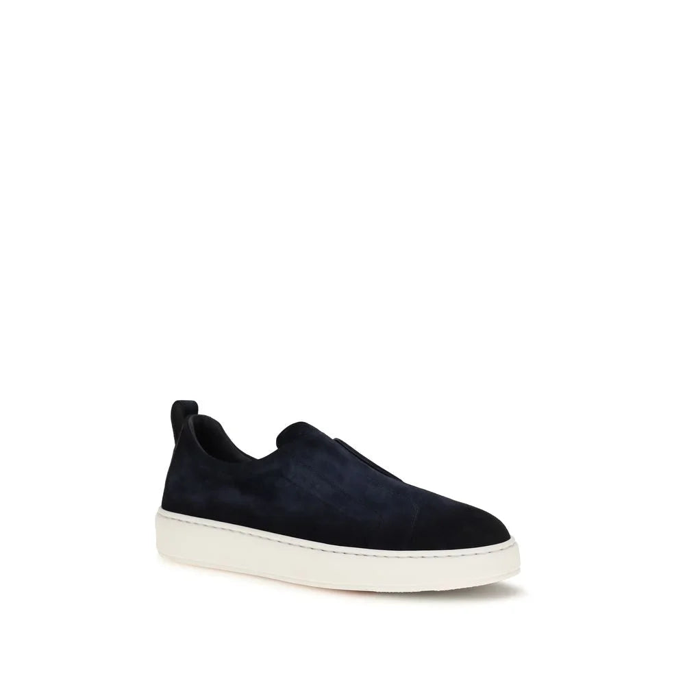 Santoni Blue Calf Leather Bos Taurus Sneakers - EU40/US7