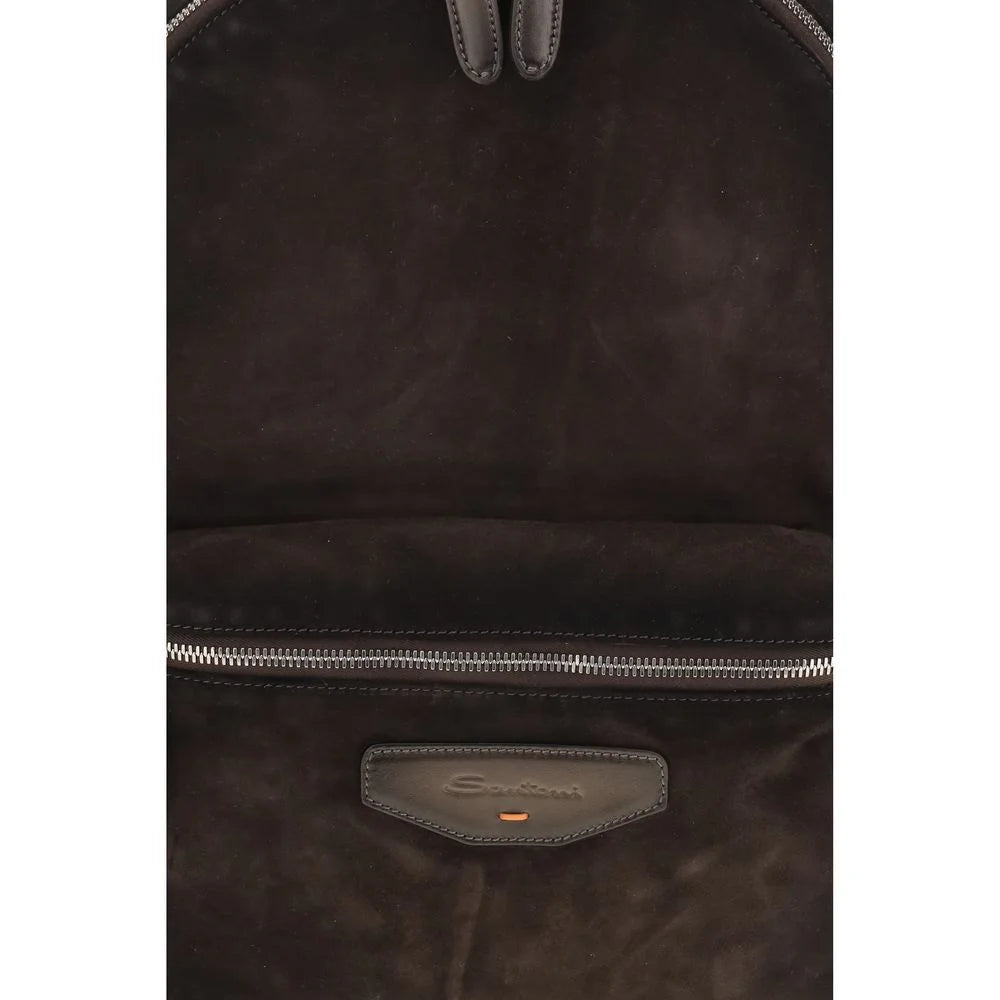 Santoni Brown Calf Leather Bos Taurus Backpack