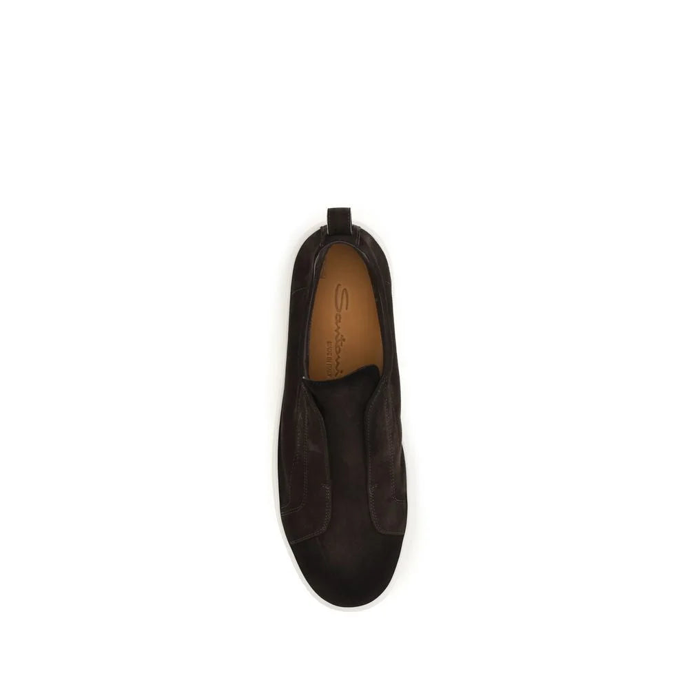 Santoni Brown Calf Leather Bos Taurus Sneakers - EU40/US7