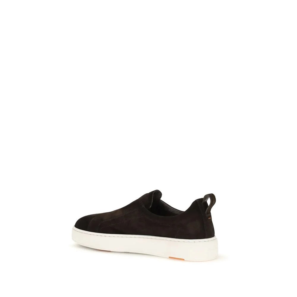 Santoni Brown Calf Leather Bos Taurus Sneakers - EU40/US7