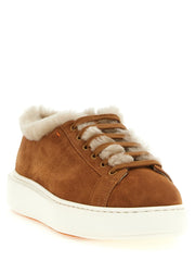 Santoni Brown Goatskin Low Top Sneakers - EU39/US9