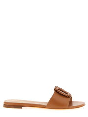 Santoni Brown Lamb Leather Slides
