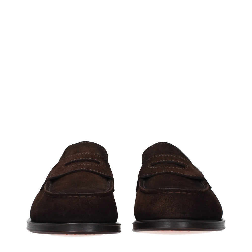 Santoni Brown Leather Slip-On Loafers - 7
