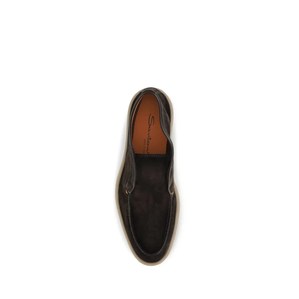 Santoni Brown Suede Leather Slip-On Loafers