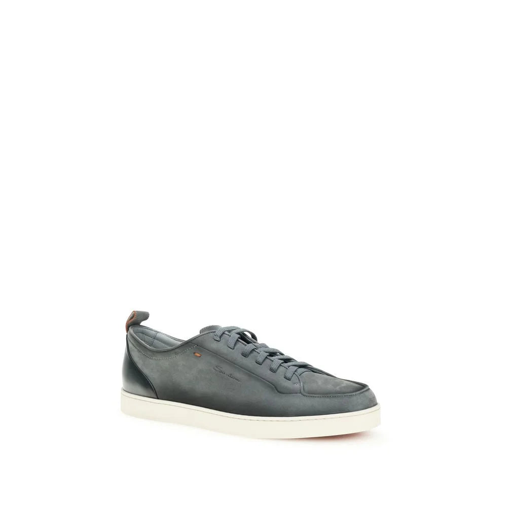 Santoni Gray Calf Leather Bos Taurus Low Top Sneakers - EU 38 | US 5