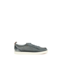 Santoni Gray Calf Leather Bos Taurus Low Top Sneakers - EU 38 | US 5