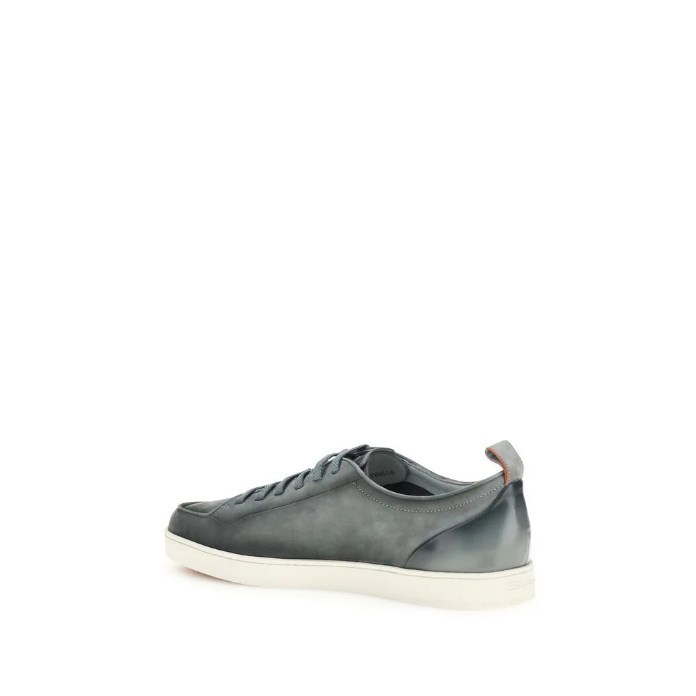 Santoni Gray Calf Leather Bos Taurus Low Top Sneakers - EU 38 | US 5