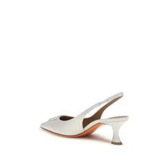 Santoni White Calf Leather Bos Taurus Mid Heel Pumps - EU41/US11