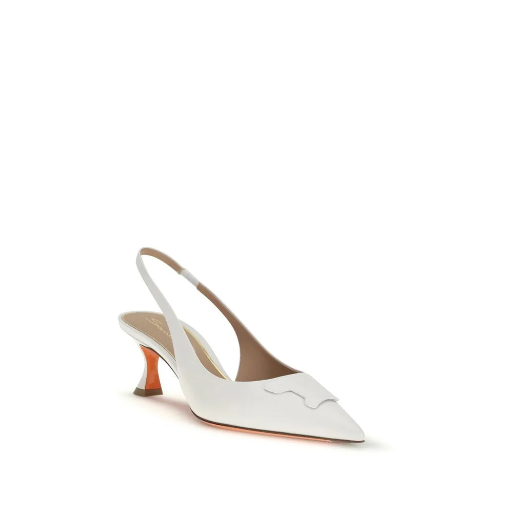 Santoni White Calf Leather Bos Taurus Mid Heel Pumps - EU41/US11