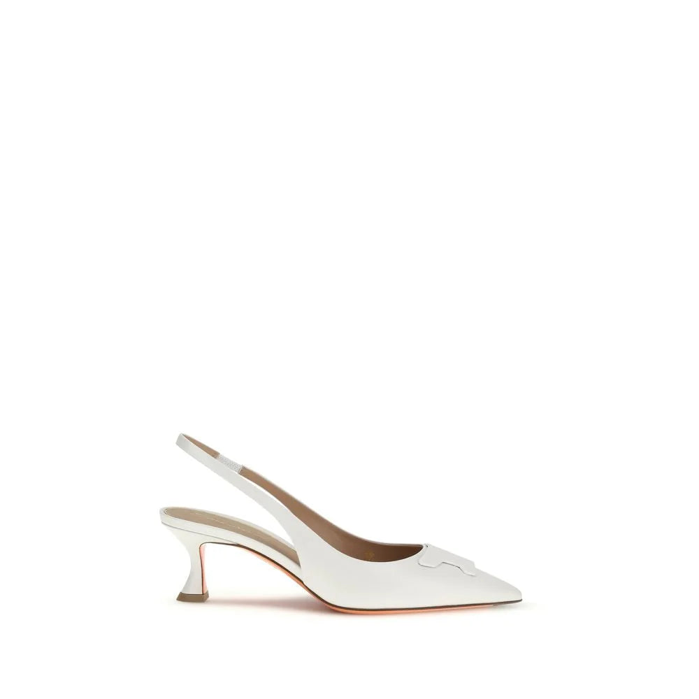 Santoni White Calf Leather Bos Taurus Mid Heel Pumps - EU41/US11