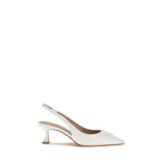 Santoni White Calf Leather Bos Taurus Mid Heel Pumps - EU41/US11